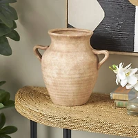 12.25" Copper Ceramic Antique Style Textured Vase with Handles