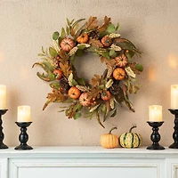 Glitzhome® 24" Fall Pumpkin Leaf Floral Wreath