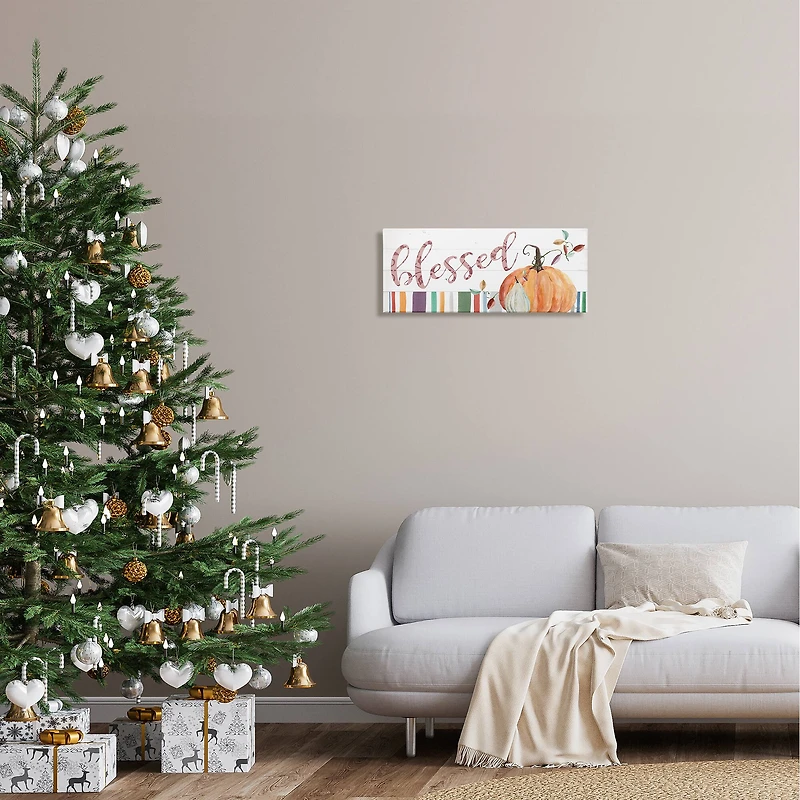 Stupell Industries Blessed Striped Festive Pumpkin Canvas Wall Art