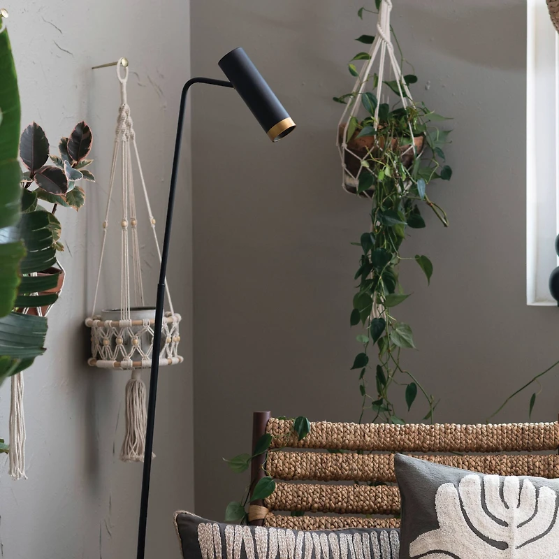 Hello Honey® 33.5" Natural Handwoven Cotton Macramé & Rattan Plant Hanger with Wood Beads