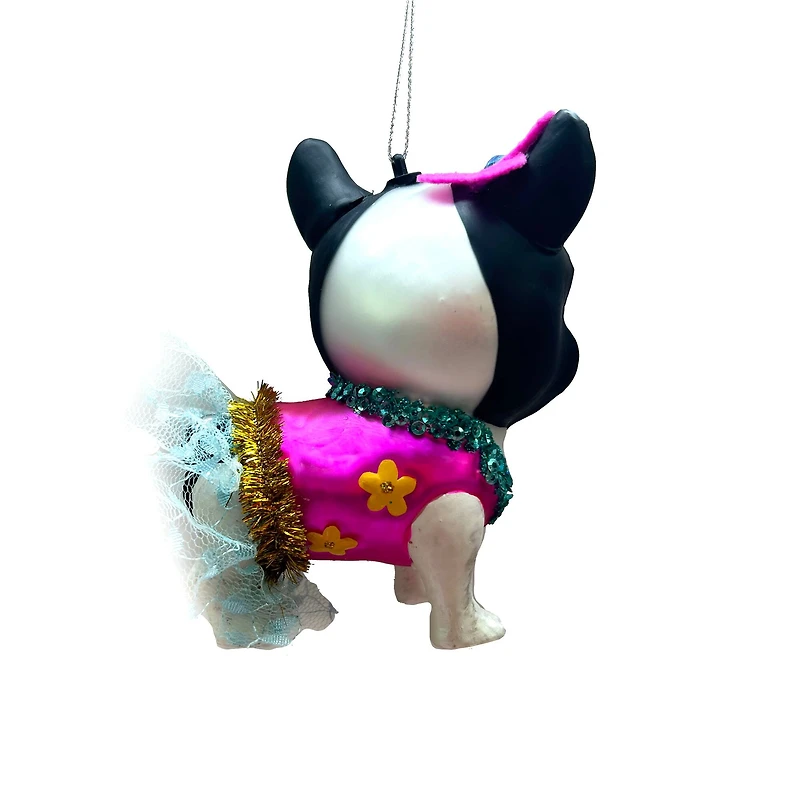 4" Bulldog in Tinsel Tutu Glass Ornament by Ashland®