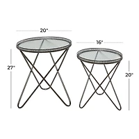 Gray Round Metal Industrial Accent Table Set