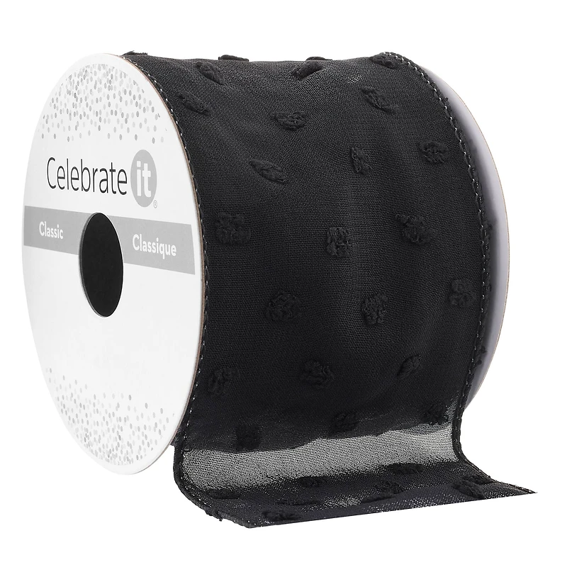 2.5" x 3yd. Black Chiffon Dotted Ribbon by Celebrate It™ Classic