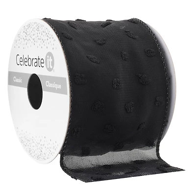 2.5" x 3yd. Black Chiffon Dotted Ribbon by Celebrate It™ Classic
