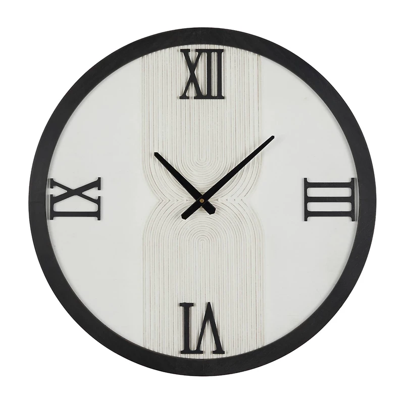 24" The Novogratz White Wood Art Deco Line Art Wall Clock