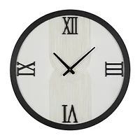 24" The Novogratz White Wood Art Deco Line Art Wall Clock