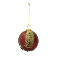 Hello Honey® 5" Red & Gold Embedded Eucalyptus Leaf Ball Glass Ornament