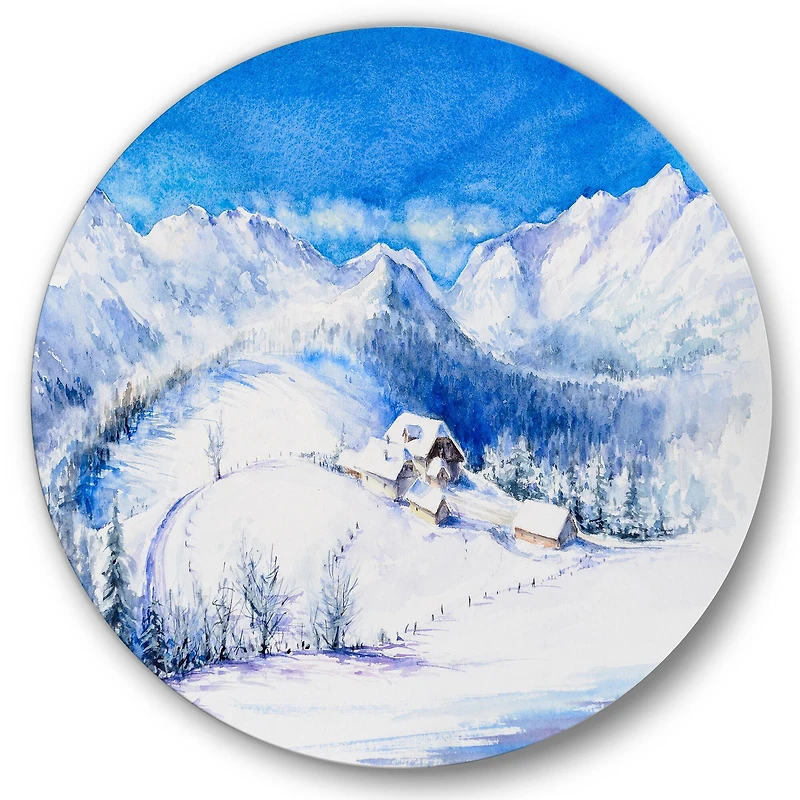 Designart - Winter Mountain Landscape With Wooden House