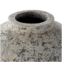 12" Cream Ceramic Antique Style Round Vase with Textured Distressing