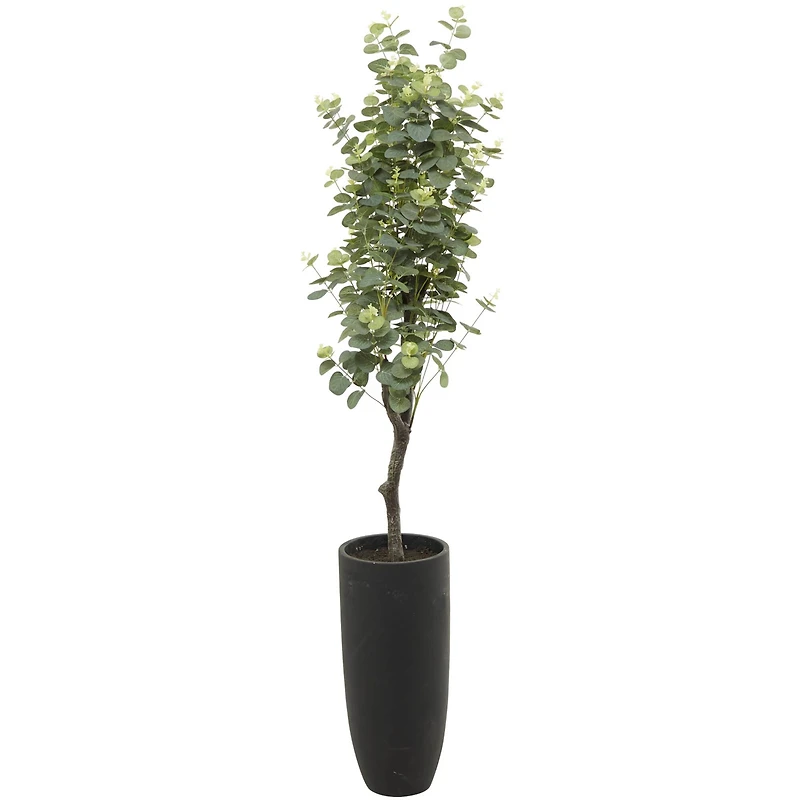 57" Green Faux Foliage Eucalyptus Artificial Tree With Black Plastic Pot