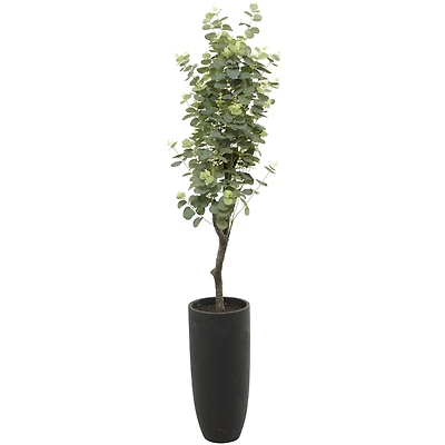 57" Green Faux Foliage Eucalyptus Artificial Tree With Black Plastic Pot