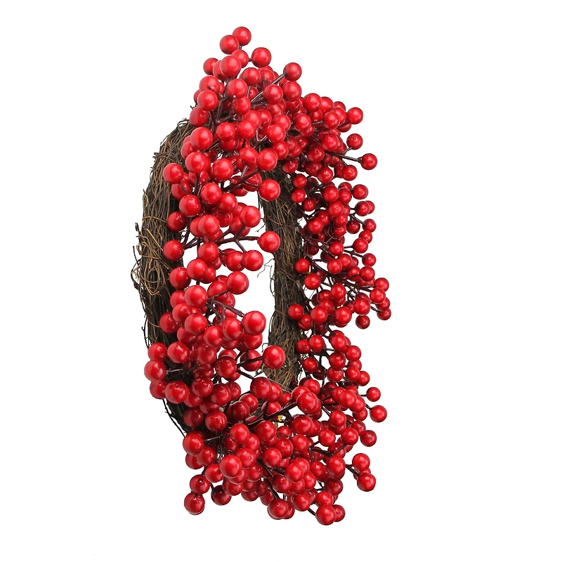 16" Artificial Red Berries Wreath, Unlit