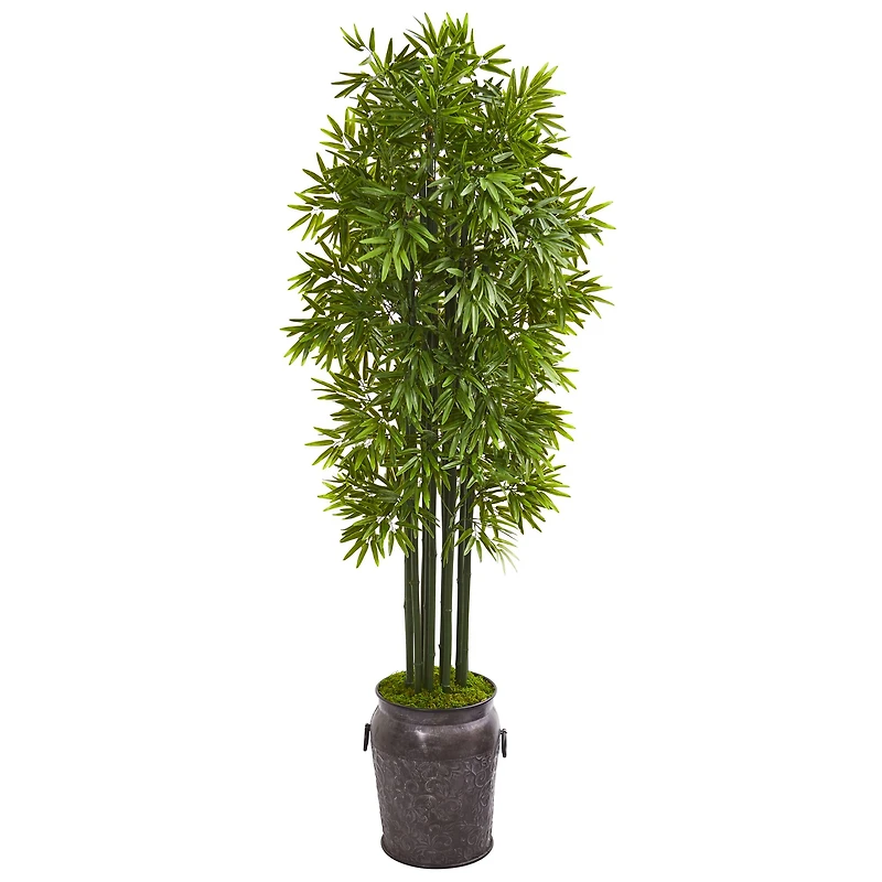6ft. Bamboo Tree with Black Trunks in Metal Planter