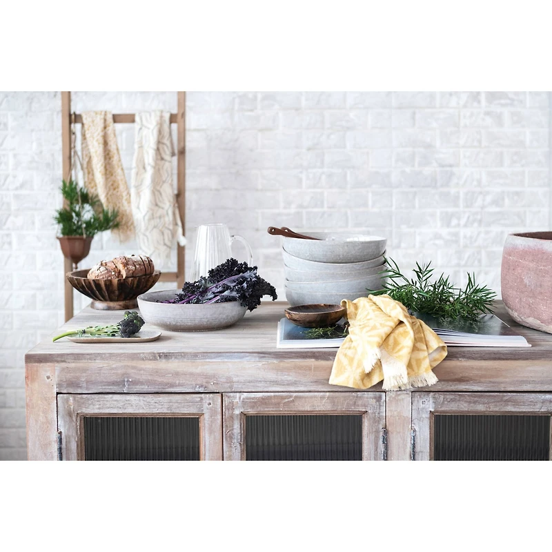 Hello Honey® 9.5" Burnt Finish Hand-Carved Mango Wood Footed Bowl with Scalloped Edge