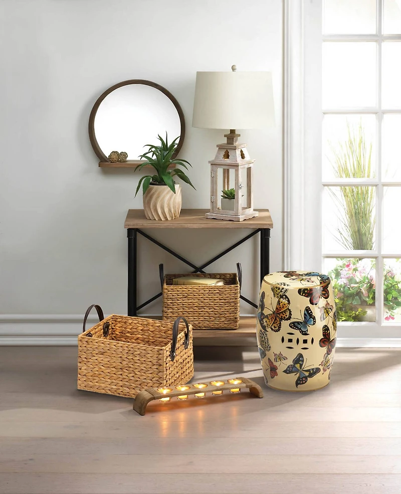 Round Wooden Mirror with Shelf