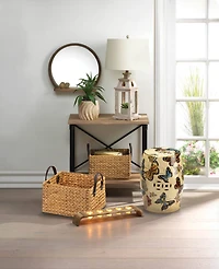 Round Wooden Mirror with Shelf