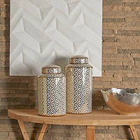 The Novogratz 12" Gold Ceramic Geometric Decorative Jars with Gold Accents Set