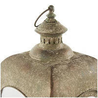 Brown Distressed Arched Panel Candle Lantern Set