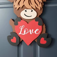 Glitzhome® 18" Valentine's Wooden Highland Cow Door Hanger