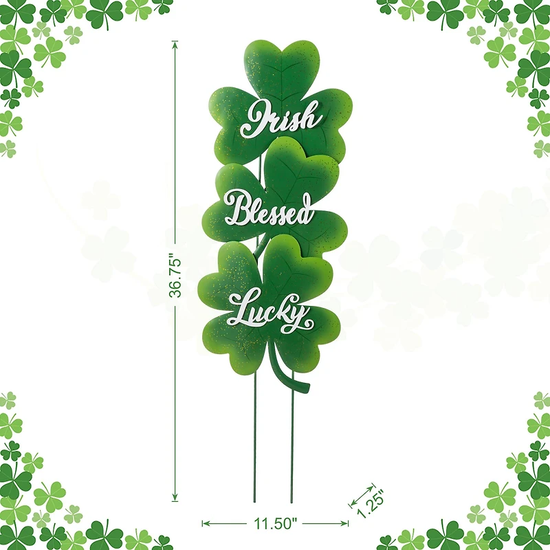 Glitzhome® 36.75" St. Patrick's Metal Shamrock Yard Stake Set