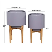 Gray Iron Contemporary Planter with Natural Legs Set