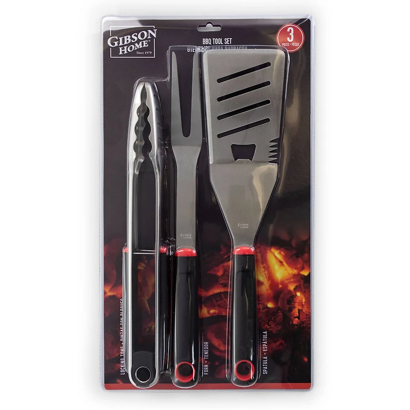 Gibson Home® Black & Red Huckleberry 3 Piece Stainless Steel BBQ Tool Set