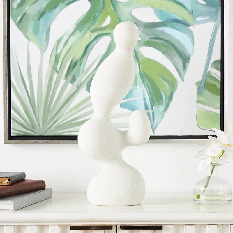 18" White Polystone Abstract Curved Shaped Sculpture Décor