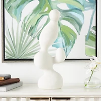 18" White Polystone Abstract Curved Shaped Sculpture Décor