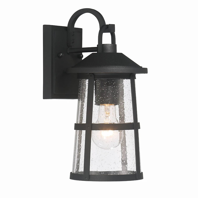 Hello Honey® Nantucket Matte Black Coastal Metal & Glass Wall Mounted Outdoor Lantern Light