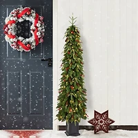 Glitzhome® 6ft Pre-lit Green Artificial Christmas Porch Tree, Warm White Lights