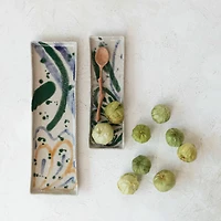 Hello Honey® 11.75" Green & Cream Abstract Design Ceramic Serving Plate