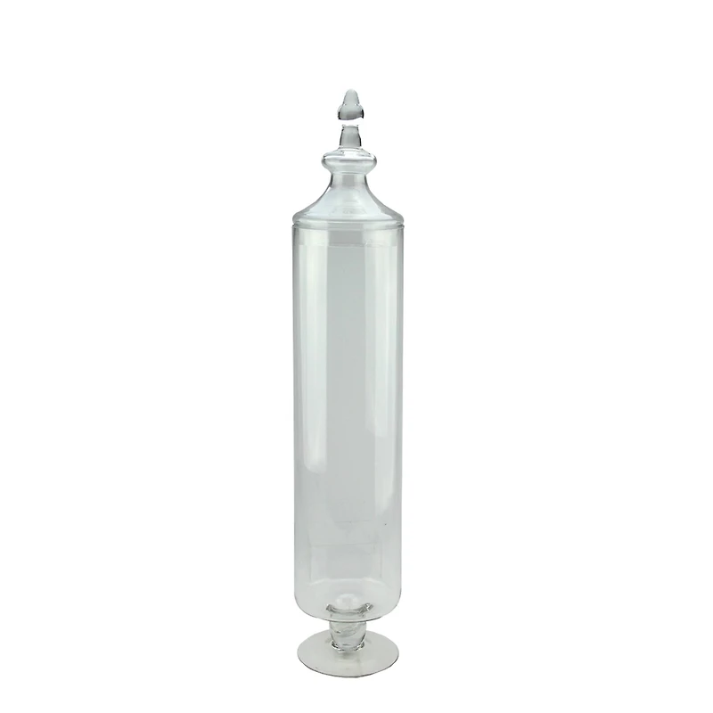 29" Clear Transparent Glass Cylindrical Jar with Finial Topped Lid
