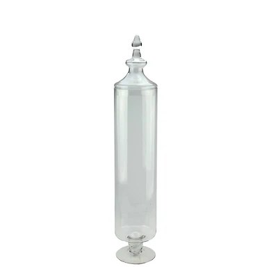 29" Clear Transparent Glass Cylindrical Jar with Finial Topped Lid