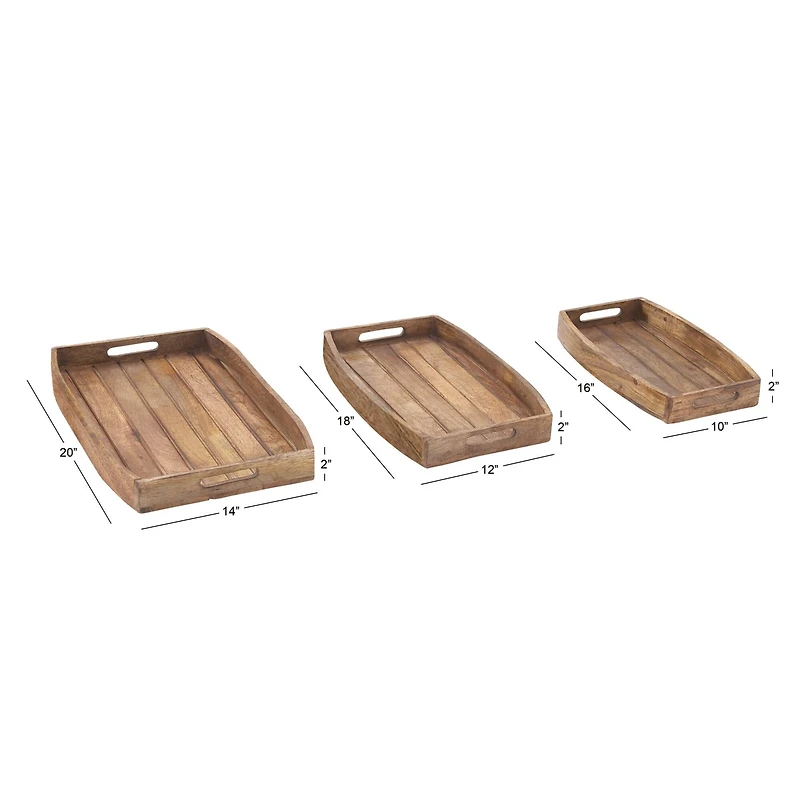 Rustic Brown Mango Wood Rustic Tray Set