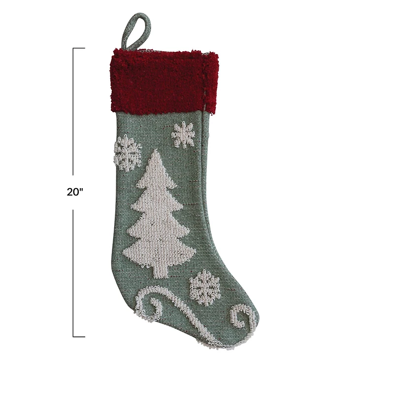 Hello Honey® 20" Chenille Tree & Snowflakes Cotton Knit Stocking