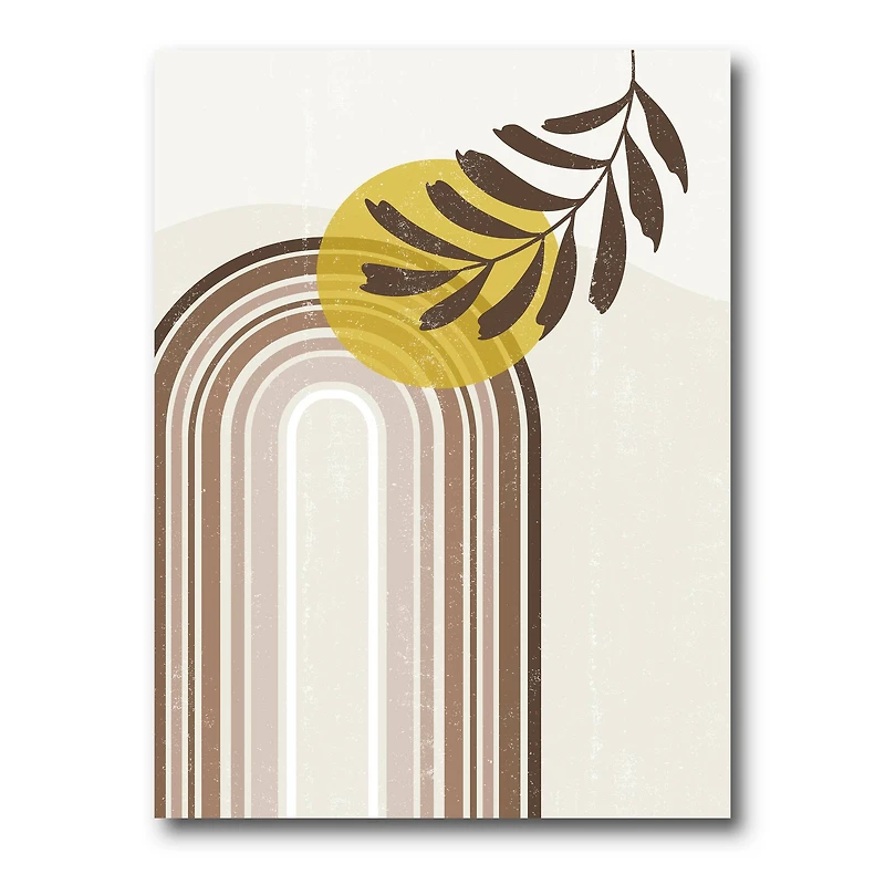 Designart - Abstract Sun and Moon With Leaf In Earth Tones
