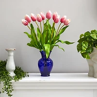 22" Mauve Dutch Tulip Arrangement in Blue Vase