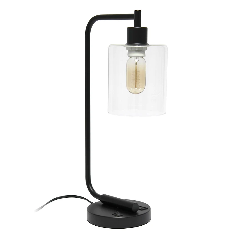 Lalia Home Iron Desk Lamp with USB Port and Glass Shade