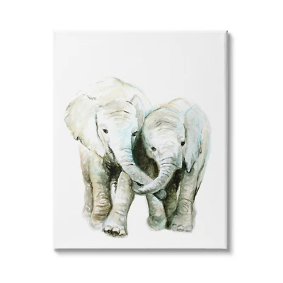 Stupell Industries Baby Elephant Pair Watercolor Portrait Children's Wild Animals Canvas Wall Art