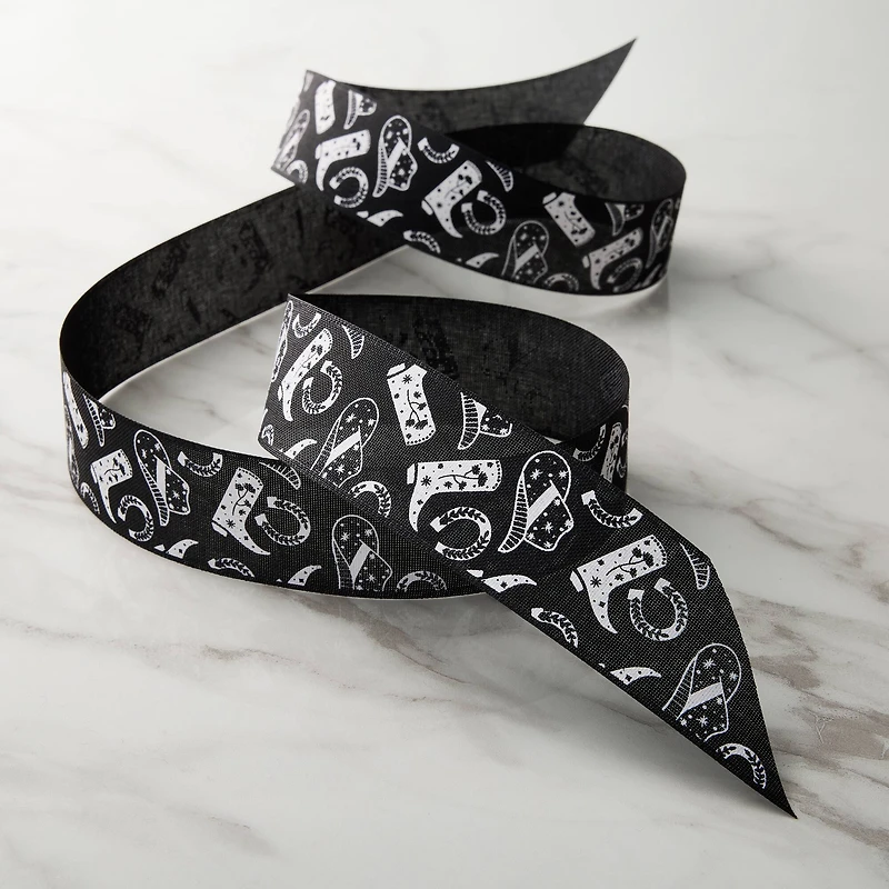 1.5" x 3yd. Black & White Western Print Ribbon by Celebrate It™ Classic