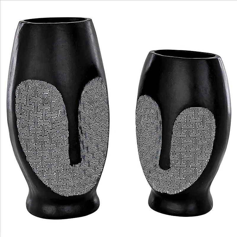 Design Toscano Contemporary Cubist African Mask Sculptural Vase Set