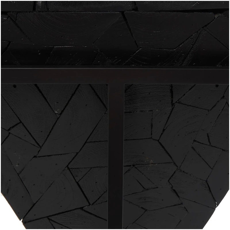 22" Black Teak Wood Geometric Handmade Inverted Pyramid Accent Table with Black Metal Base