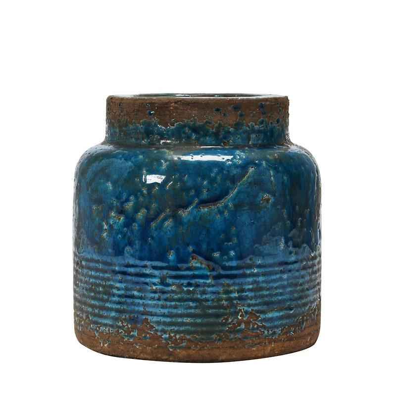 Hello Honey® 7" Distressed Blue Debossed Terracotta Vase