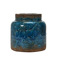 Hello Honey® 7" Distressed Blue Debossed Terracotta Vase