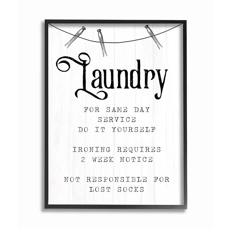Stupell Industries Family Laundry Room Service Rustic Style Humor Framed Wall Art