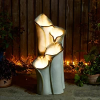 Glitzhome® 31.25" 4-Tier LED Lotus Leaf Textured Ceramic Vase Outdoor Floor Fountain