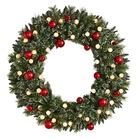 4ft. Oversized Pre-Lit Frosted Holiday Christmas Wreath with Ornaments