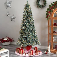 8ft. Pre-Lit Frosted British Columbia Mountain Pine Artificial Christmas Tree, Clear Lights