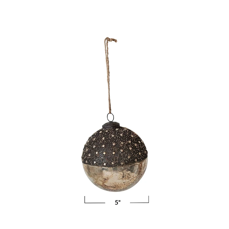 Hello Honey® 5" Starry Bronze & Dipped Silver Mercury Glass Ball Ornament