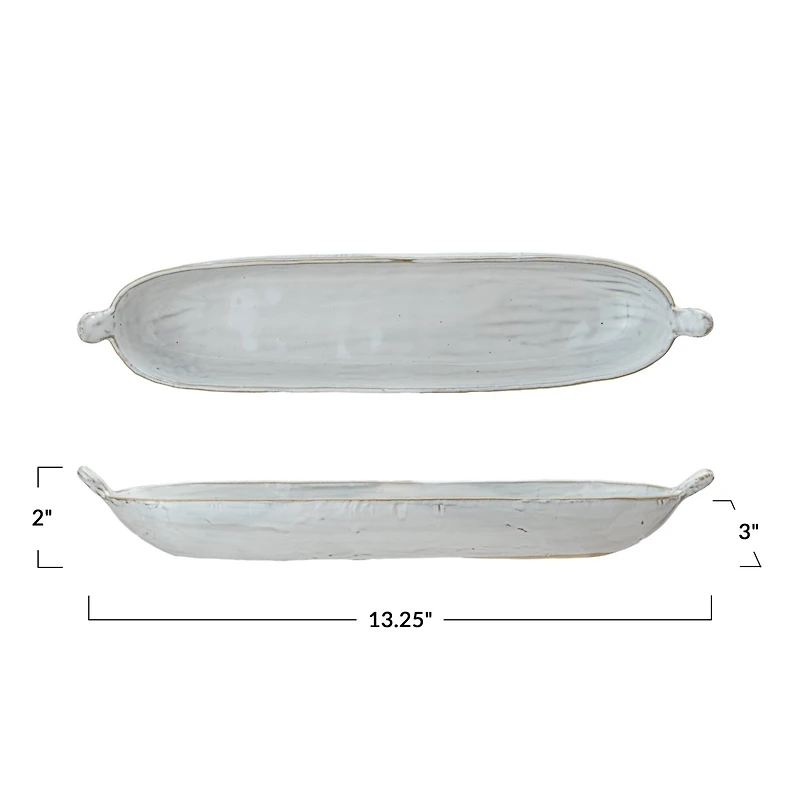 Hello Honey® 13.25" Long White Stoneware Dish with Reactive Glaze